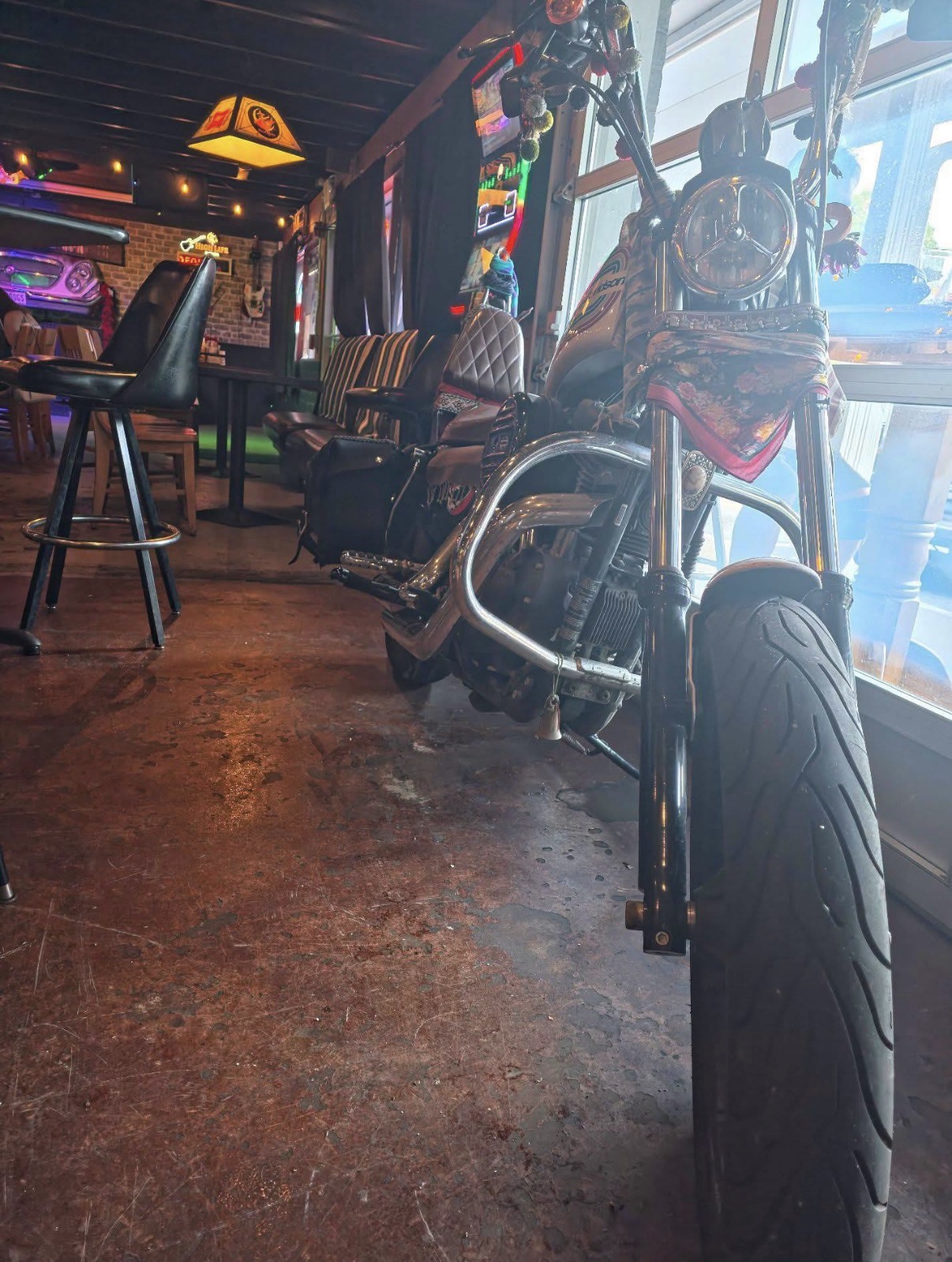 Bike inside The Hideout Bar & Grill